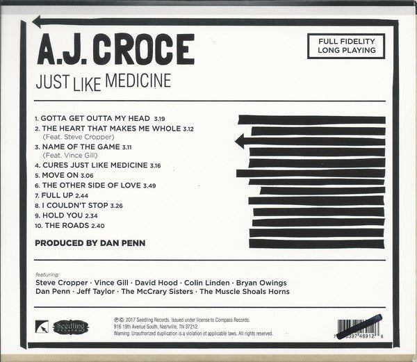 A.J. Croce - Just Like Medicine (New CD) - Mad World Records