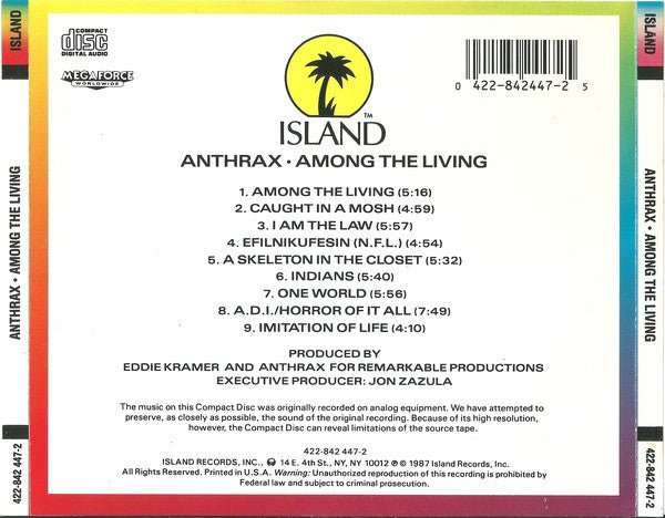 Anthrax - Among the Living (New CD) - Mad World Records