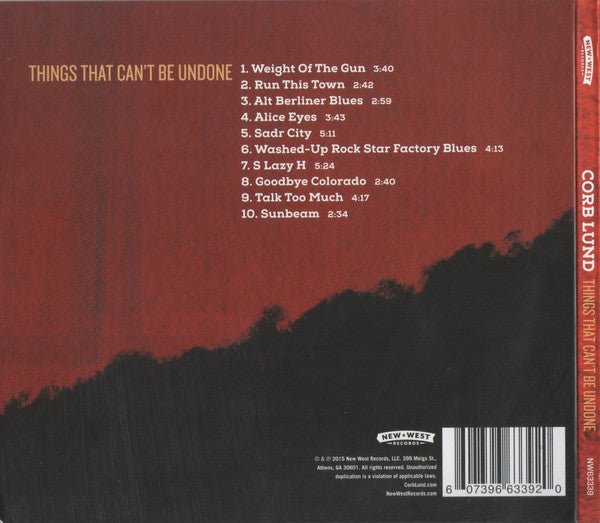 Corb Lund - Things That Can't Be Undone (New CD) - Mad World Records