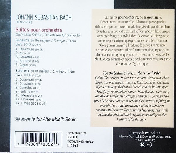 J.S. Bach - Ouverturen: Suites d'orchestre Nos 1 & 3 (Used CD) - Mad World Records