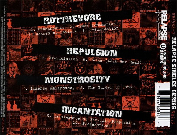 Rottrevore / Repulsion / Monstrosity / Incantation - Relapse Singles Series Vol. 3 (New CD) - Mad World Records